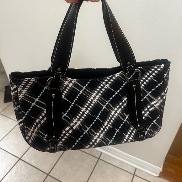 BURBERRY Nova Check Blue Label Tote Bag Canvas Black Auth hk1018 - Picture 6 of 15